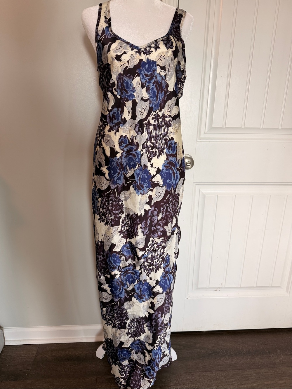 Free People Blue and Cream Floral Slip Maxi Dress